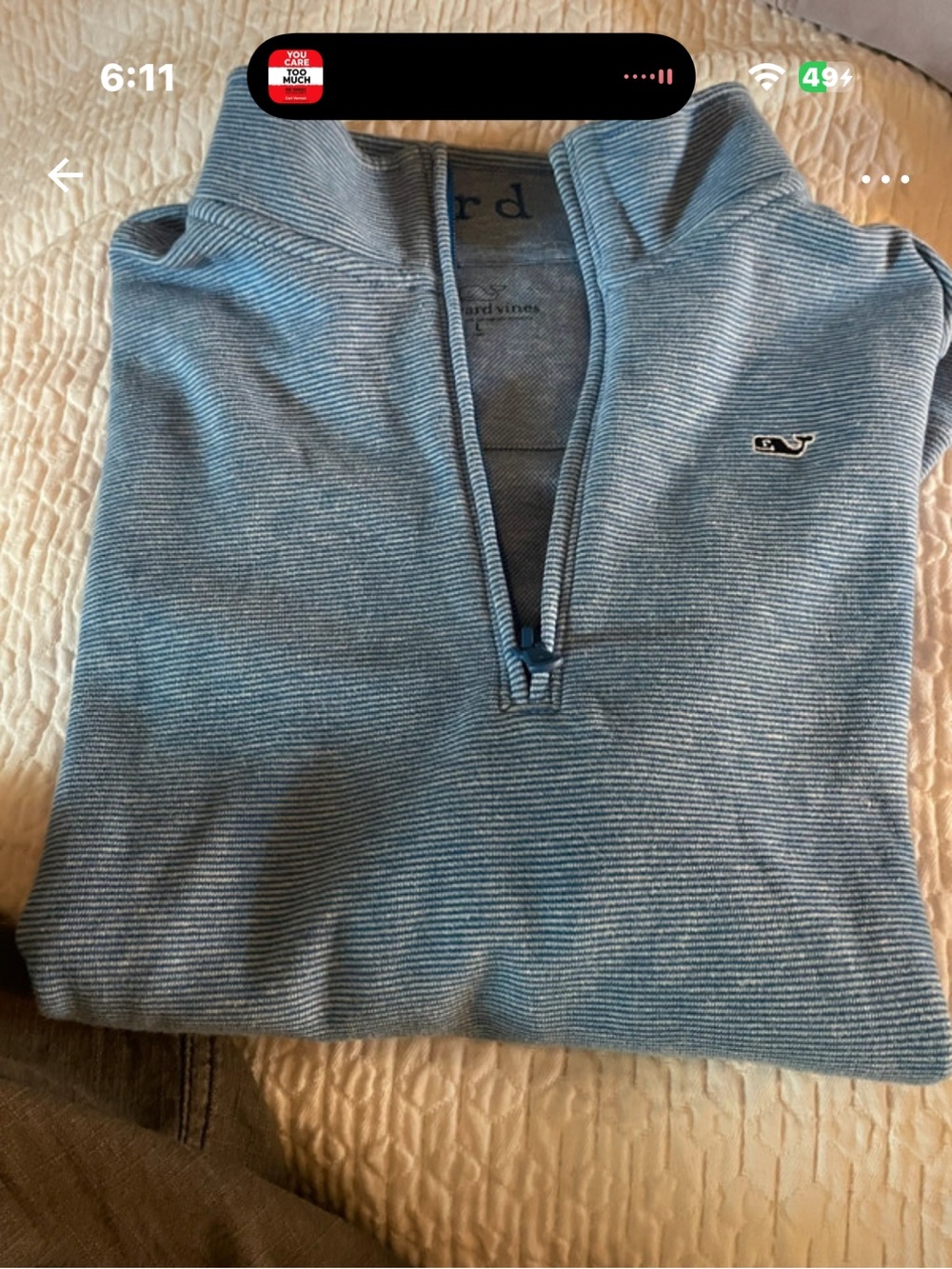 Vineyard Vines boys youth Light Blue Striped Quarter-Zip Pullover L